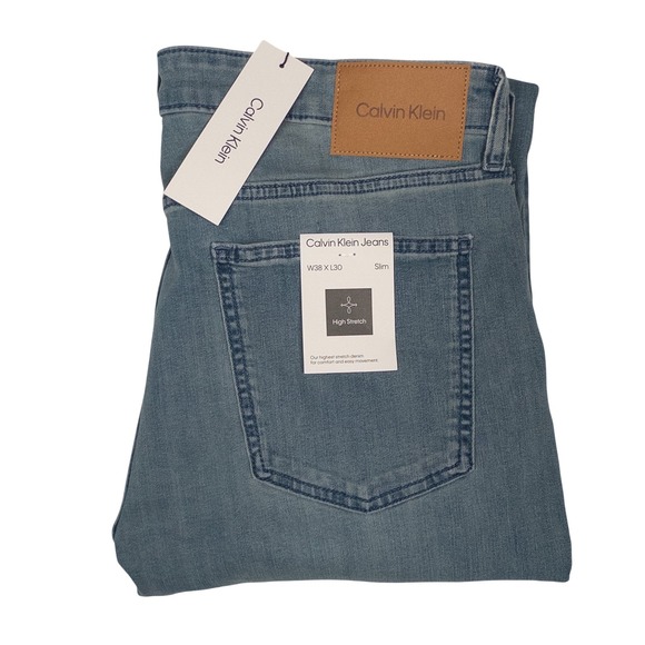 NEW Calvin Klein Slim Jeans High Stretch Allie Indigo Wash Mens 38x30 MSP $89 - Picture 1 of 5